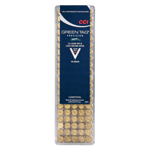 CCI Green Tag Competition Ammunition 22 Long Rifle 40 Grain Lead Round Nose Box of 100