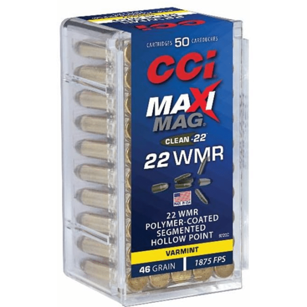 CCI Maxi-Mag Clean-22 Ammunition 22 Winchester Magnum Rimfire (WMR) 46 Grain Polymer Coated Segmented Lead Hollow Point Box of 50