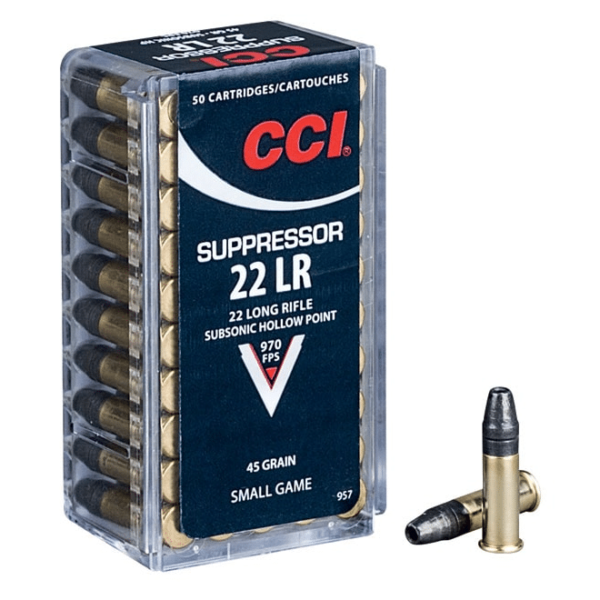 CCI Suppressor Ammunition 22 Long Rifle Subsonic 45 Grain Lead Hollow Point