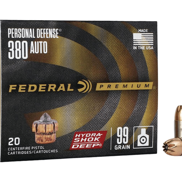 Federal Premium Personal Defense Micro Ammunition 380 ACP 99 Grain Hydra-Shok Deep Jacketed Hollow Point Box of 20