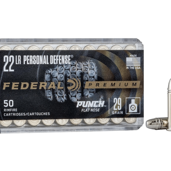 Federal Premium Personal Defense Punch Ammunition 22 Long Rifle 29 Grain Plated Lead Flat Nose