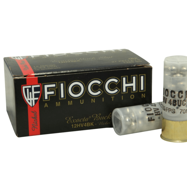 Fiocchi Exacta Ammunition 12 Gauge 2-3/4" #4 Buckshot 27 Nickel Plated Pellets Box of 10