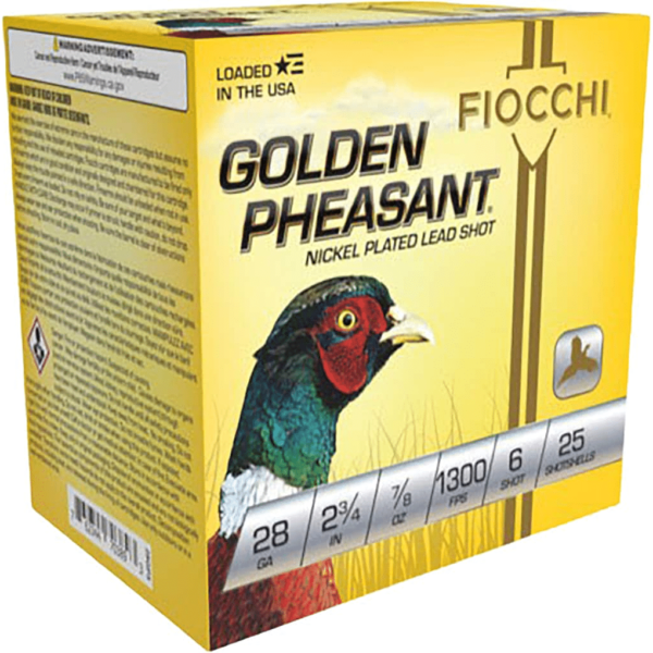 Fiocchi Golden Pheasant Ammunition 28 Gauge 2-3/4" 7/8 oz #6 Nickel Plated Shot Box of 25