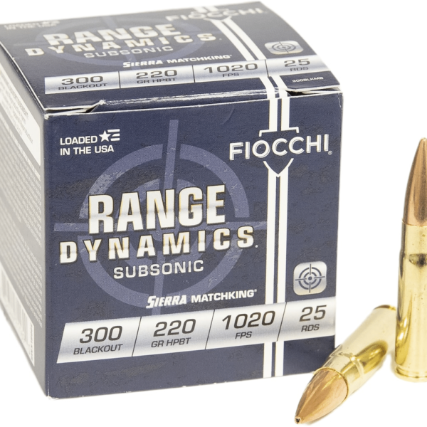 Fiocchi Range Dynamics Ammunition 300 AAC Blackout Subsonic 220 Grain Sierra MatchKing Hollow Point Boat Tail