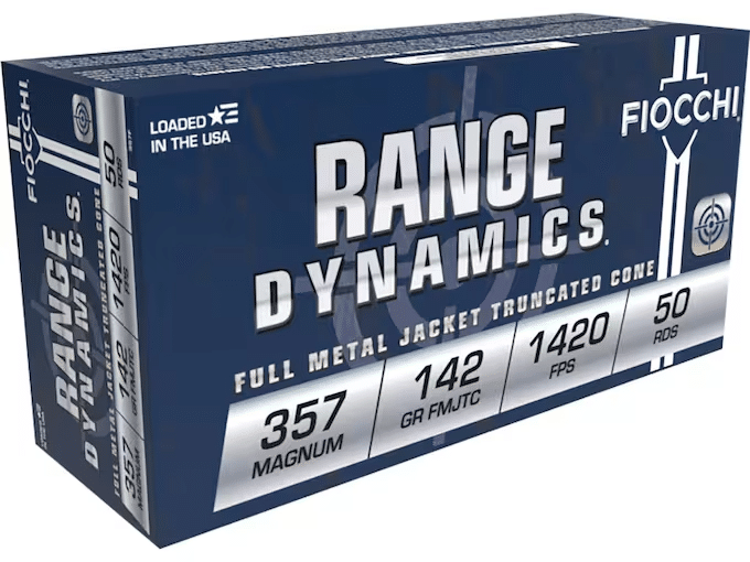 Fiocchi Range Dynamics Ammunition 357 Magnum 142 Grain Full Metal Jacket Truncated Cone Box of 50