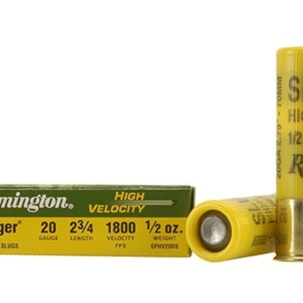 Remington Slugger Ammunition 20 Gauge 2-3/4" 1/2 oz High Velocity Rifled Slug Box of 5