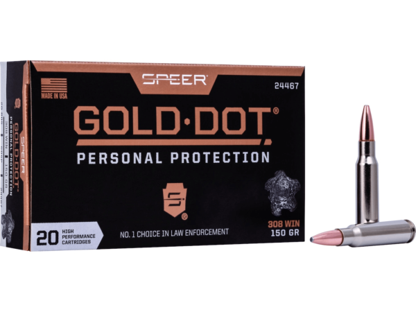 Speer Gold Dot Ammunition 308 Winchester 150 Grain Gold Dot Bonded Soft Point Box of 20