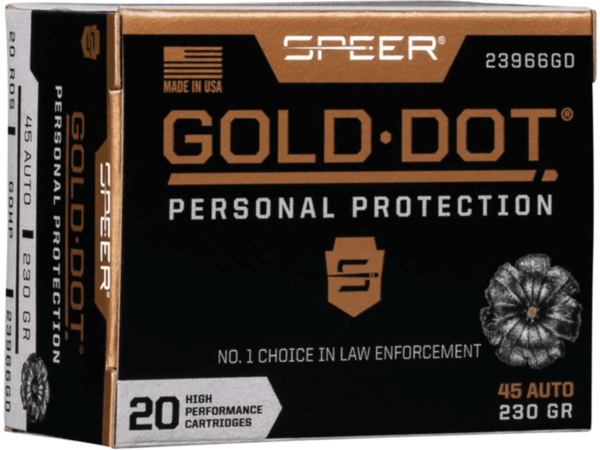 Speer Gold Dot Ammunition 45 ACP 230 Grain Jacketed Hollow Point