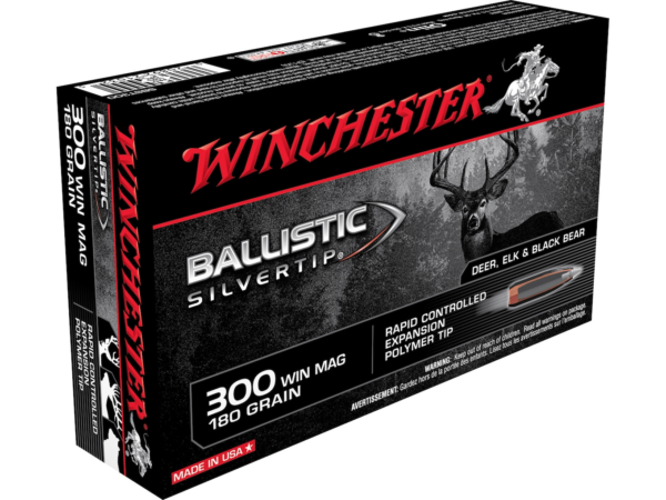 Winchester Ballistic Silvertip Ammunition 300 Winchester Magnum 180 Grain Rapid Controlled Expansion Polymer Tip Box of 20