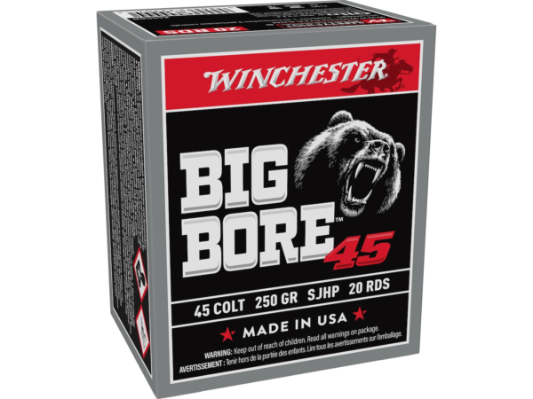 Winchester Big Bore Ammunition 45 Colt (Long Colt) 250 Grain Semi-Jacket Hollow Point Box of 20