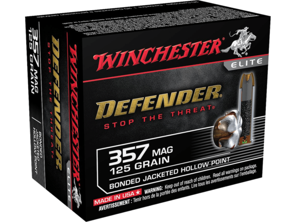 Winchester Defender Ammunition 357 Magnum 125 Grain Bonded Jacketed Hollow Point Box of 20