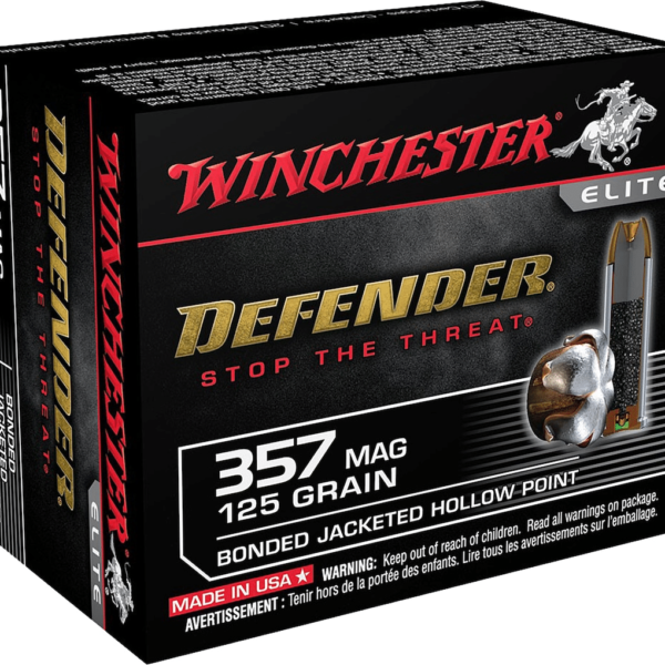 Winchester Defender Ammunition 357 Magnum 125 Grain Bonded Jacketed Hollow Point Box of 20