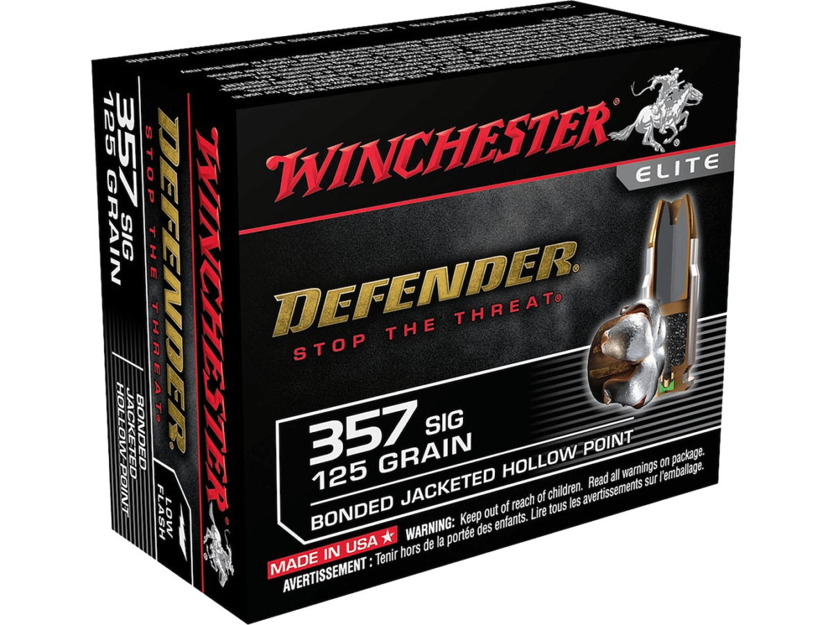 Winchester Defender Ammunition 357 Sig 125 Grain Bonded Jacketed Hollow Point Box of 20