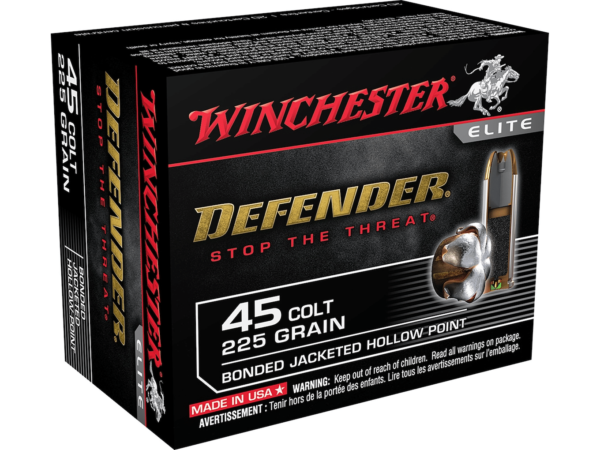 Winchester Defender Ammunition 45 Colt (Long Colt) 225 Grain Bonded Jacketed Hollow Point
