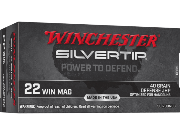 Winchester Silvertip Defense Ammunition 22 Winchester Magnum Rimfire (WMR) 40 Grain Jacketed Hollow Point
