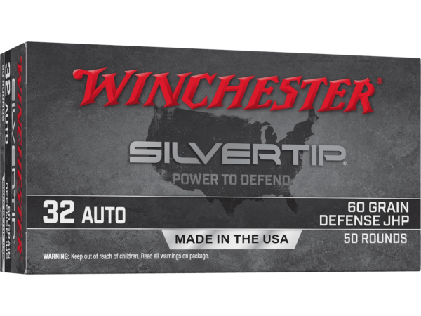 Winchester Silvertip Defense Ammunition 32 ACP 60 Grain Jacketed Hollow Point Box of 50