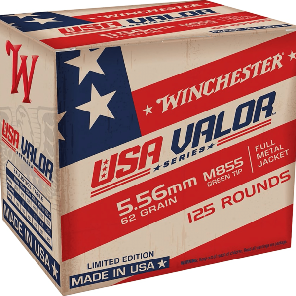 Winchester USA Valor Ammunition 5.56x45mm NATO 62 Grain M855 SS109 Penetrator Full Metal Jacket